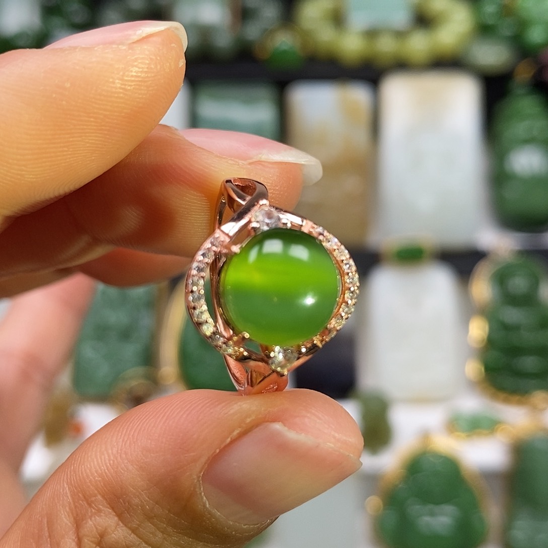 和田玉颈饰银S925镶嵌冰底猫眼