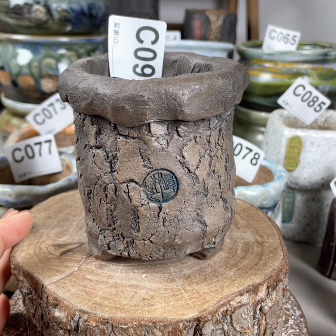 紫砂花盆孤品 不规则油画山石老桩 内口6