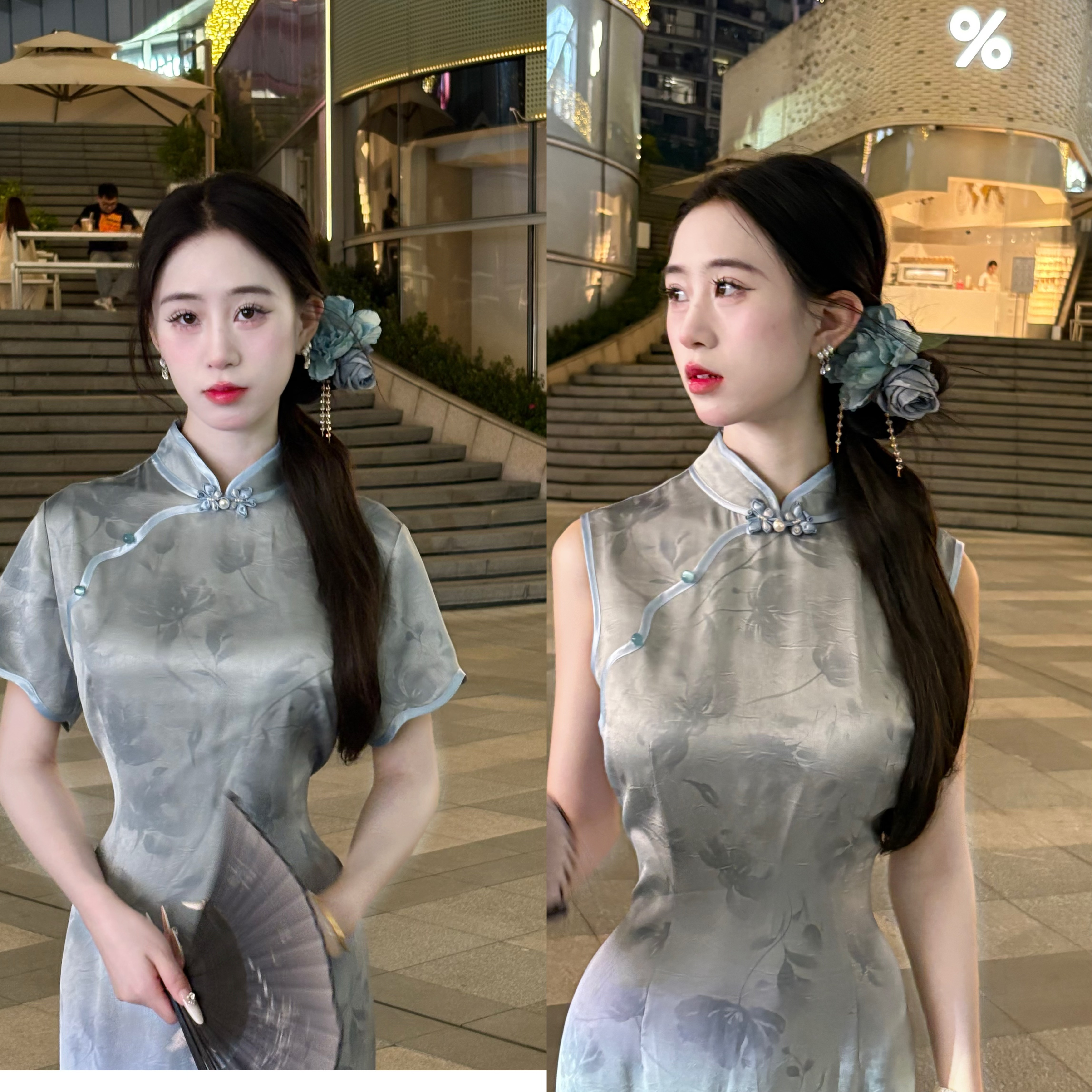 LHMknk1画报夫人改良夏季显瘦新中式旗袍 羽扇豆蓝色 特价不退换