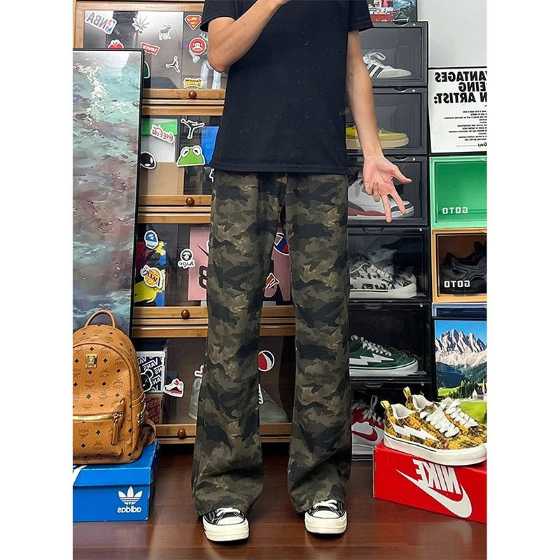 2025美式复古迷彩牛仔裤男气质直筒cleanfit微喇百搭工装长裤子潮