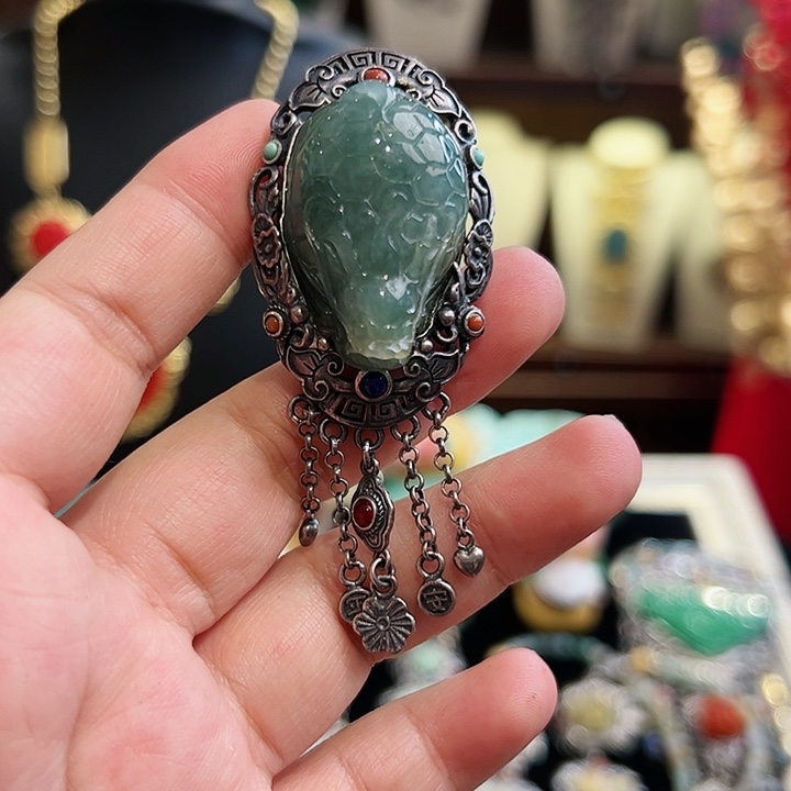 翡翠戒指/指环银S925镶嵌古风