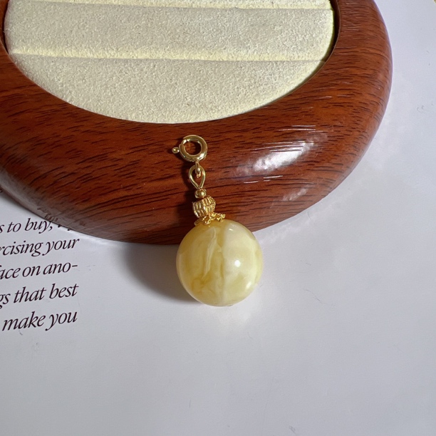 S925银15mm天然蜜蜡圆珠吊坠万能扣多样性发一