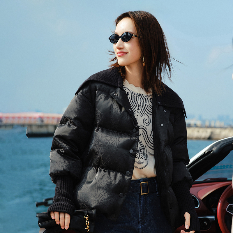 EP雅莹蓝标系列丨可拆卸领桑蚕丝暗纹提花鹅绒服 秋冬新款Y127A