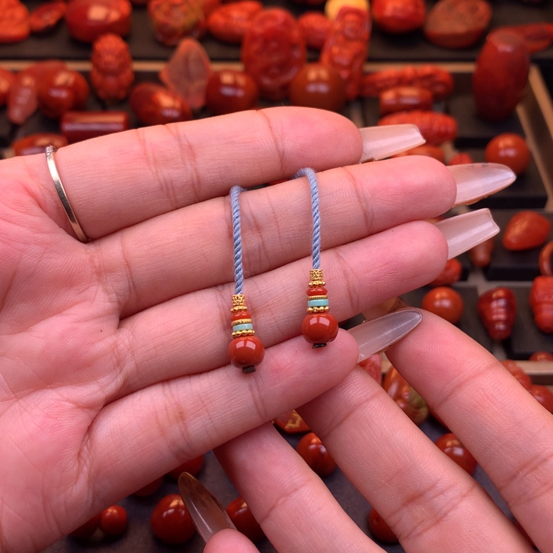 南红玛瑙银S925镶嵌川料原矿弟子珠7mm