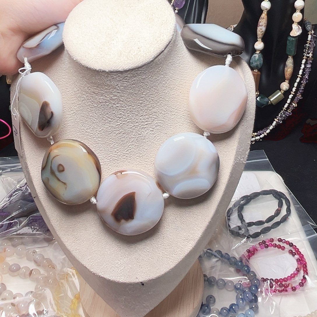 玛瑙/玉髓未镶嵌珠宝半成品t438 41m 棕白圆盘