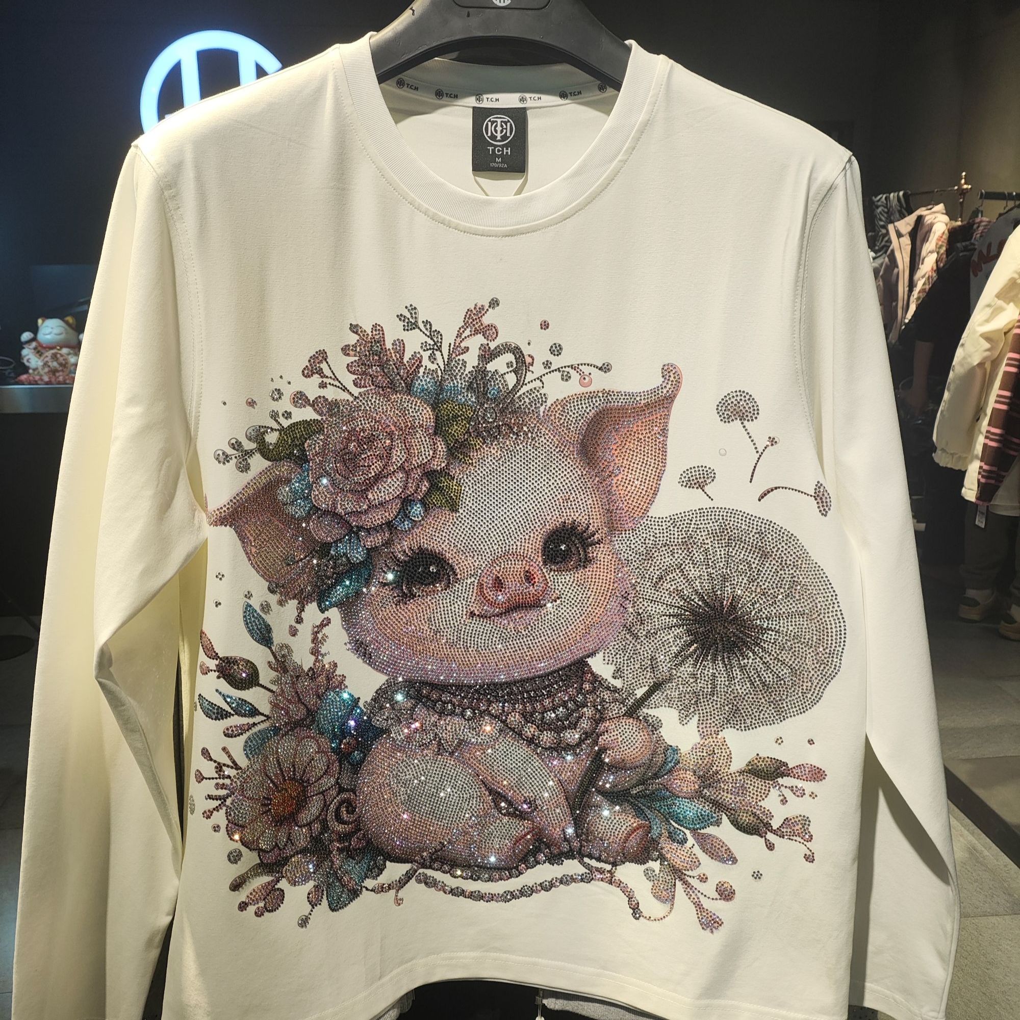 TCH轻奢烫钻工艺新潮流卡通百搭休闲情侣款T恤T78A086002私服tch
