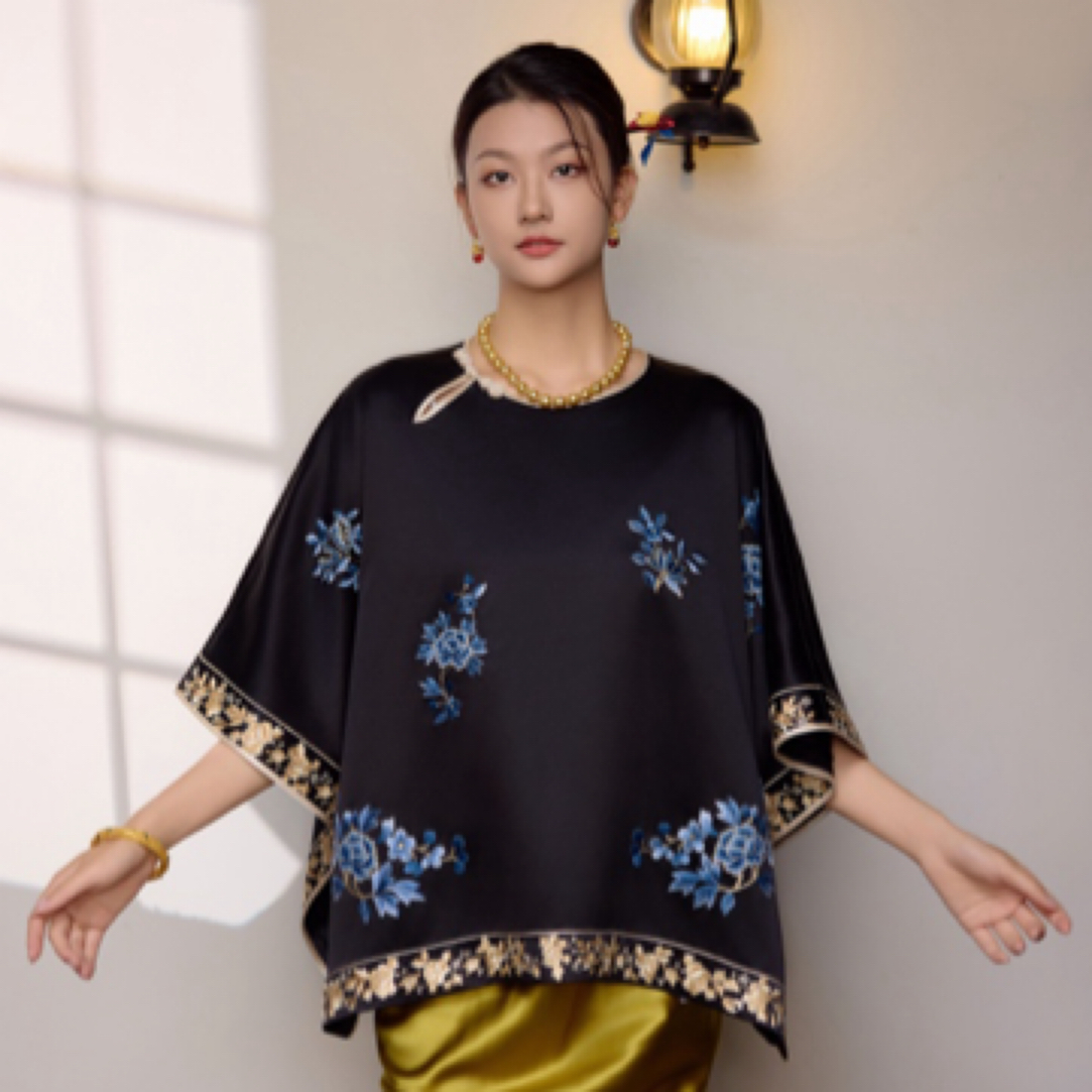 娇古苏绣工厂直销华韵设计款斗篷式上衣外套百搭夏季复古春夏宽松