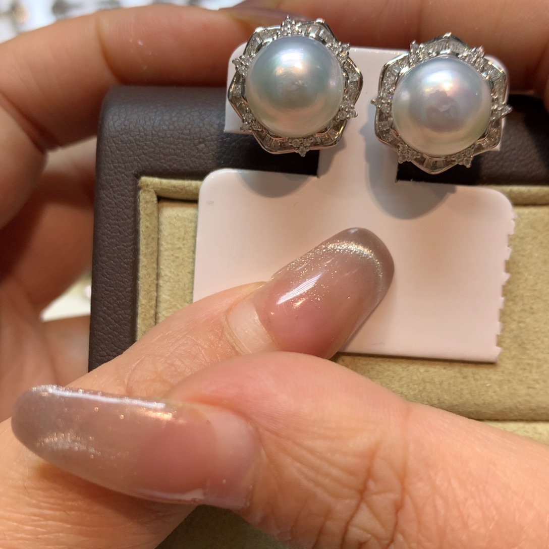 海水珍珠耳饰银S925镶嵌