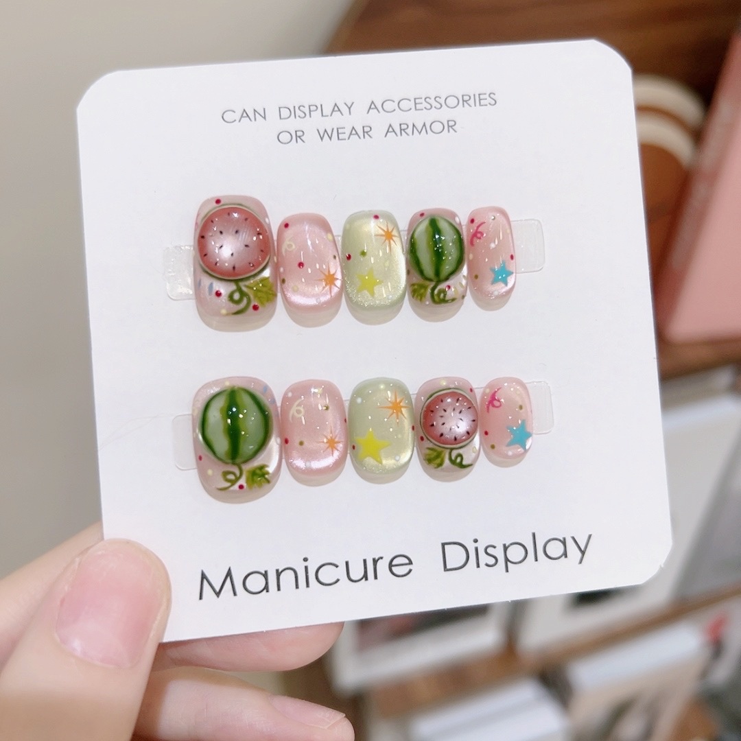 【ab款西瓜脆啵啵】 手工定制美甲贴片10片装立体可爱ins半手工