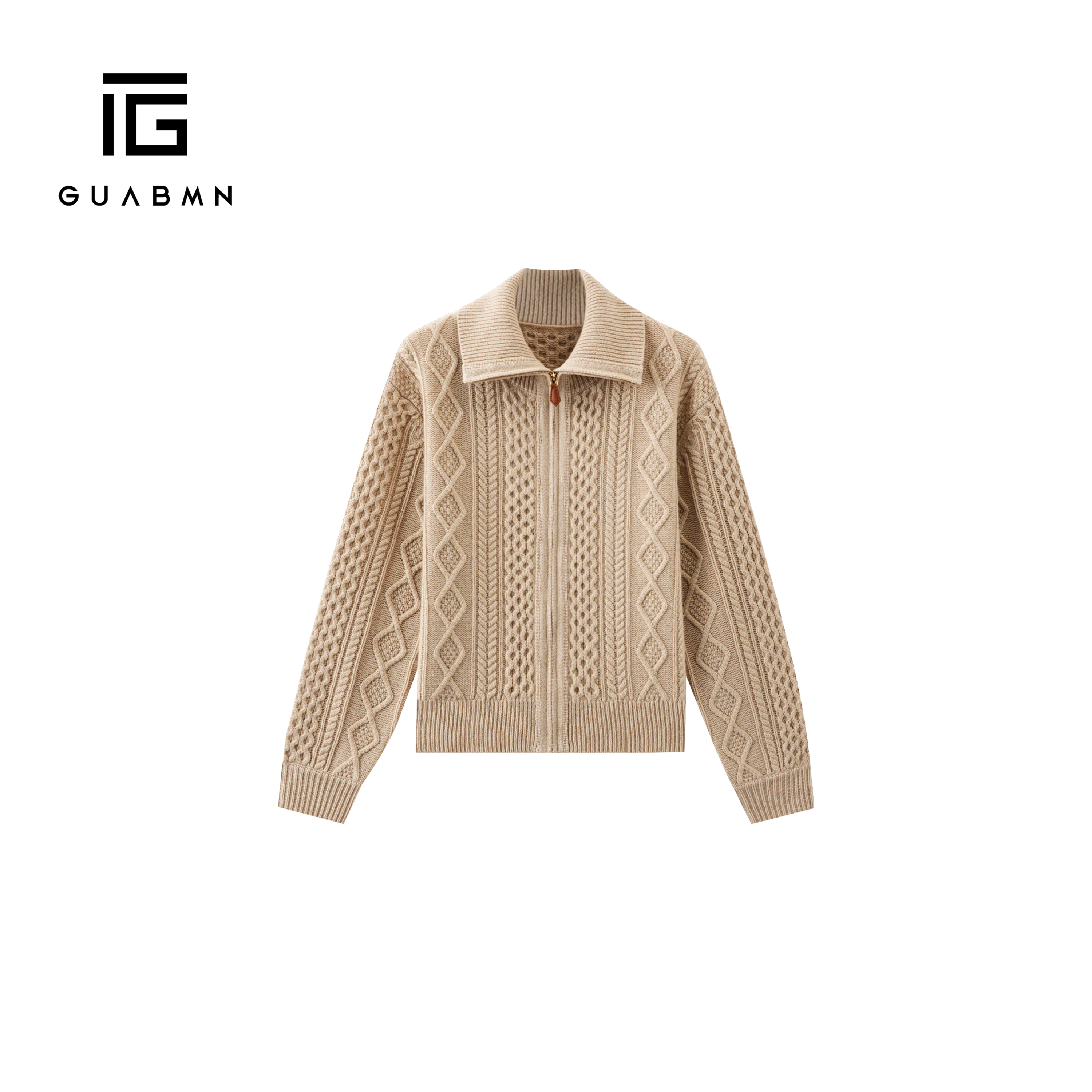 GUABMN2025冬季新款重磅麻花保暖套头针织衫拉链开衫宽松毛衣6039