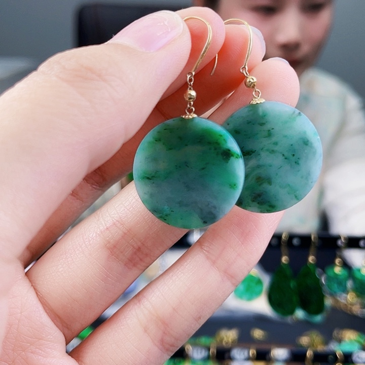 翡翠耳饰18K金镶嵌饰品