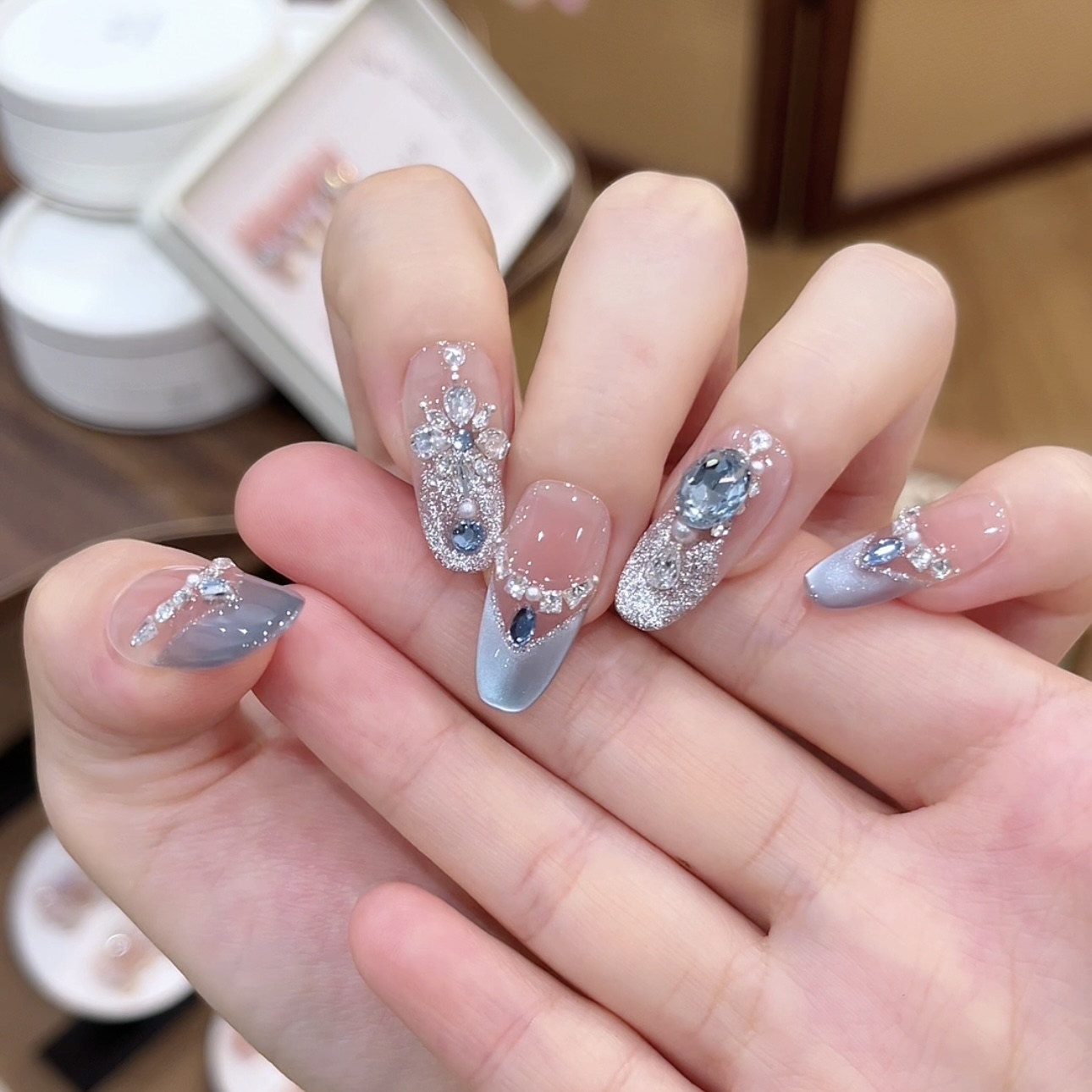 茉哉心心现货【冰雪奇缘】纯手工定制美甲拆卸穿戴甲A4089