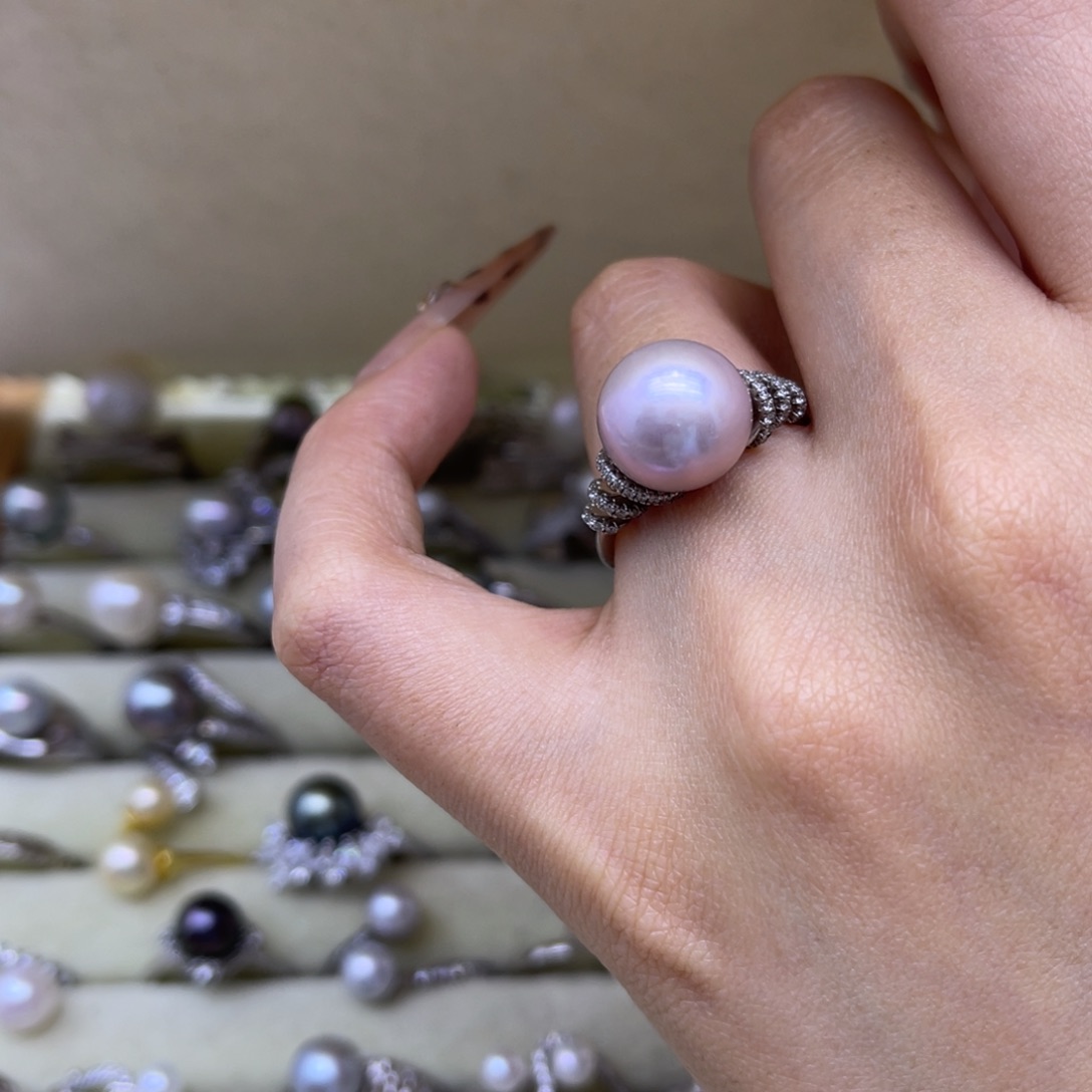 银S925镶嵌戒指淡水珍珠