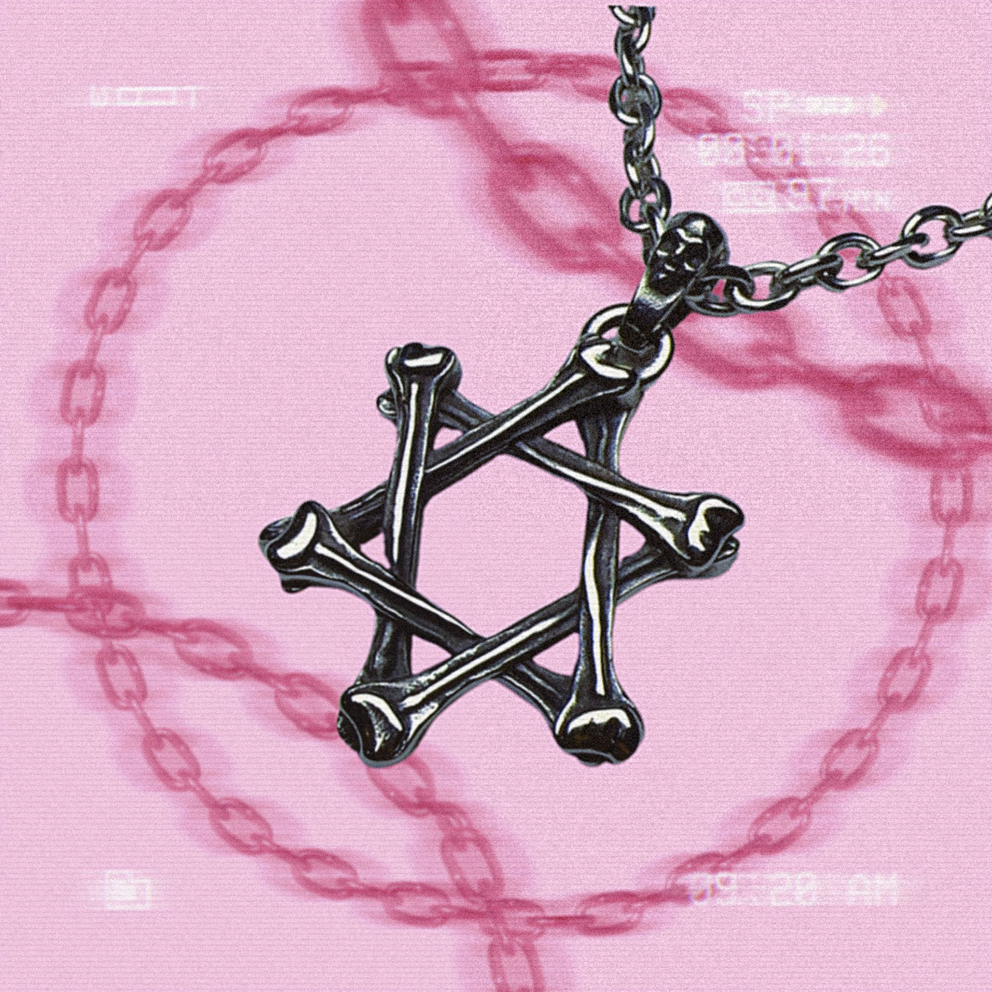 钛钢项链 六芒星骨头吊坠男士时尚情侣新款嘻哈钛钢项链配A0231