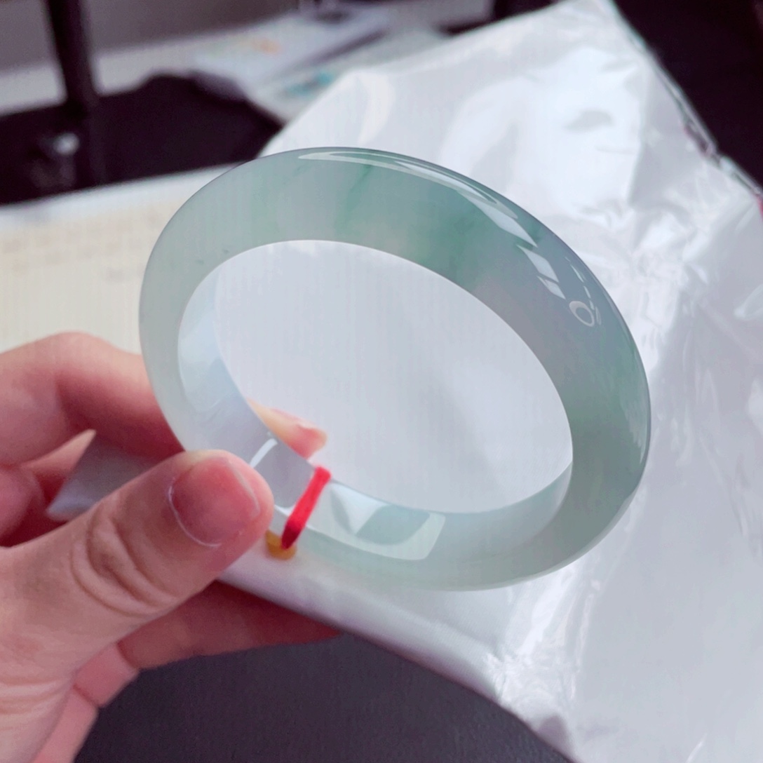 翡翠手镯未镶嵌55.8冰川蓝飘花 冰胶起光钢性十足 15号