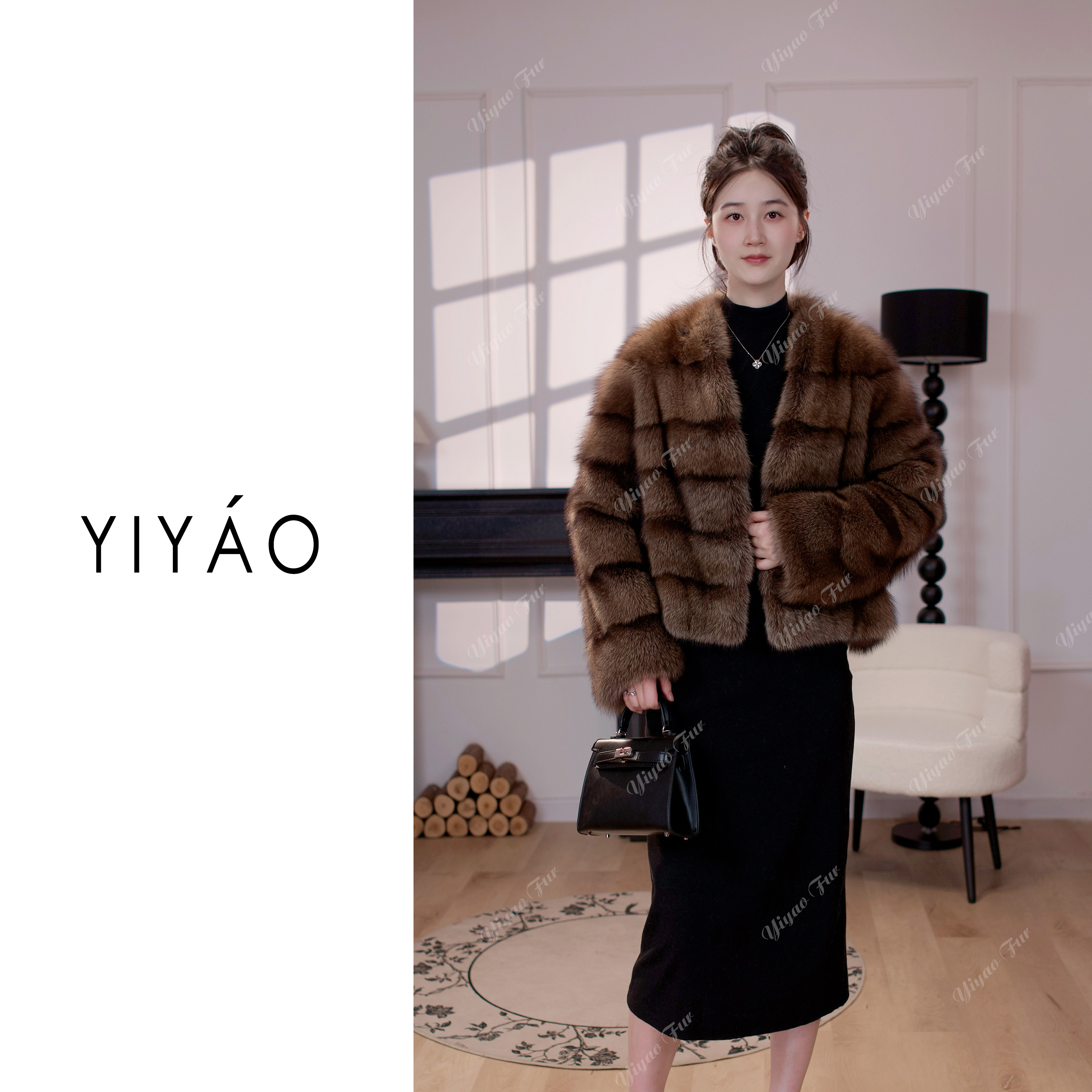 YIYAO | “鎏金旧梦” 进口北美渔貂大衣貂皮皮草女整貂V领短款外套