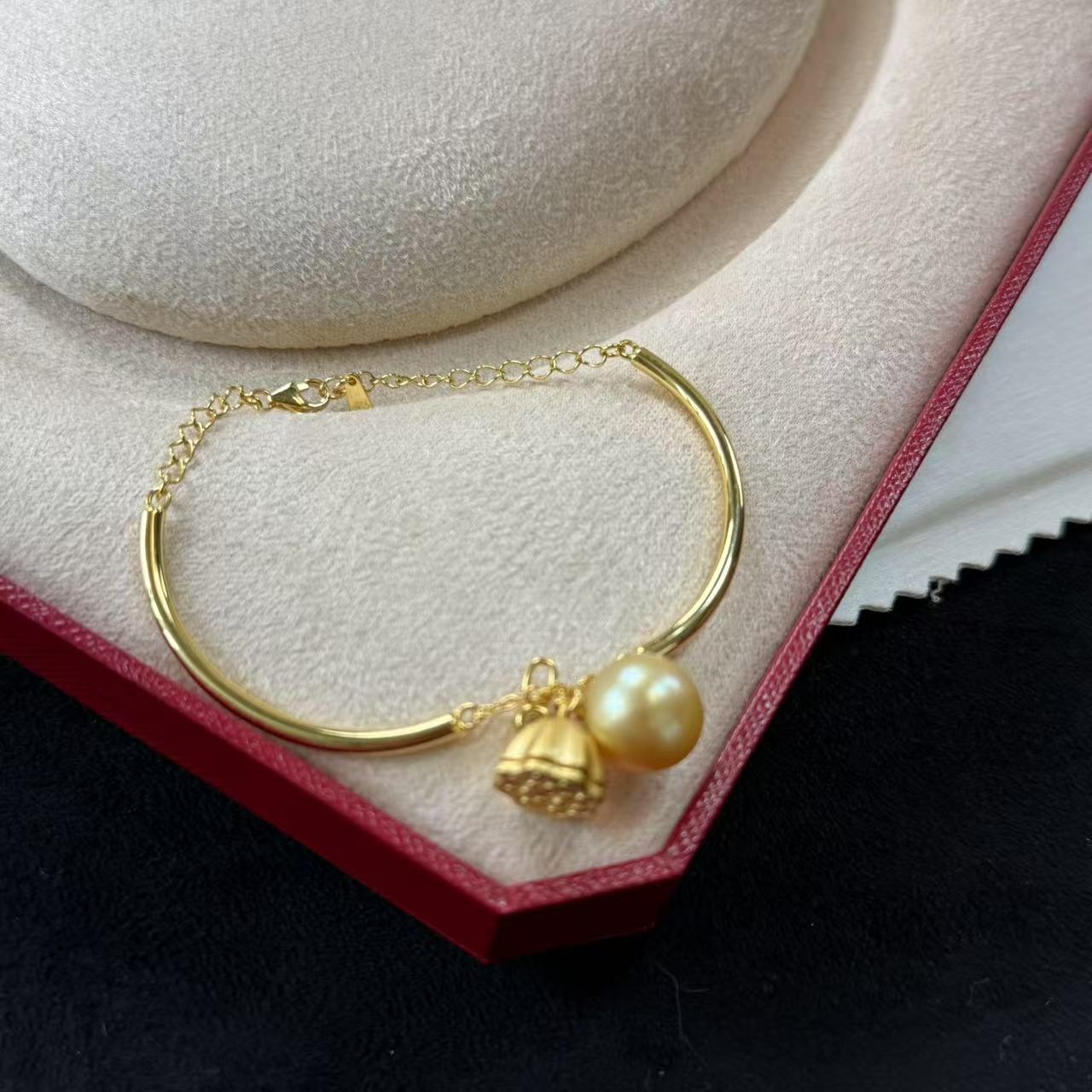 天然海水南洋金珠小莲藕手链手镯款s925银 个性设计天然珍珠AB314