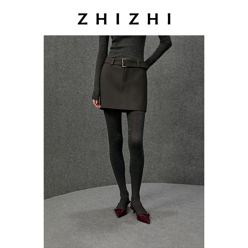 致知 华清引 宽幅腰带设计搭配金属扣百搭显瘦半身裙ZZ2EAWBT124