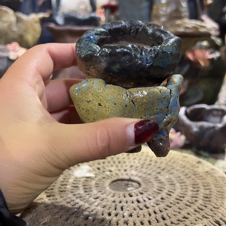 两个福利手工粗陶高温花盆