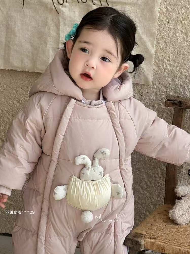 婴幼儿冬季羽绒爬服小萌兔毛球帽双拉链羽绒服2529