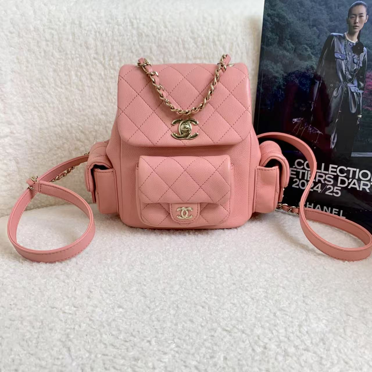 99新 Chanel/香奈儿 壹臻/23K粉色牛cargo 双肩包小号 27726213