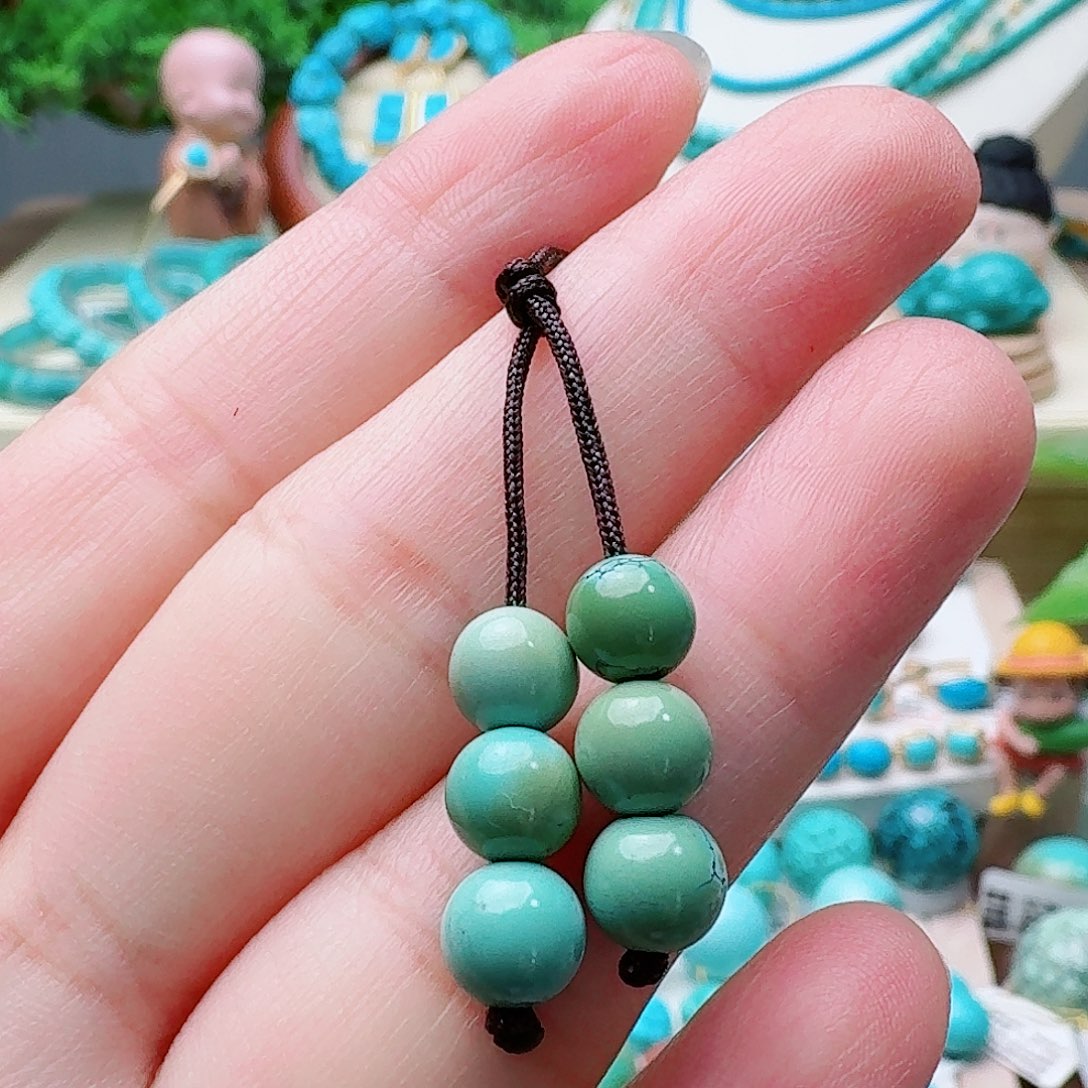 绿松石未镶嵌高瓷绿弟子珠6.4