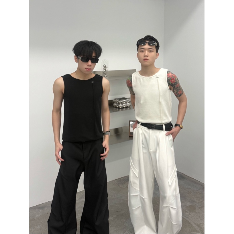 夏季薄款本布下摆标准透气背心潮流春夏休闲无袖运动T6152