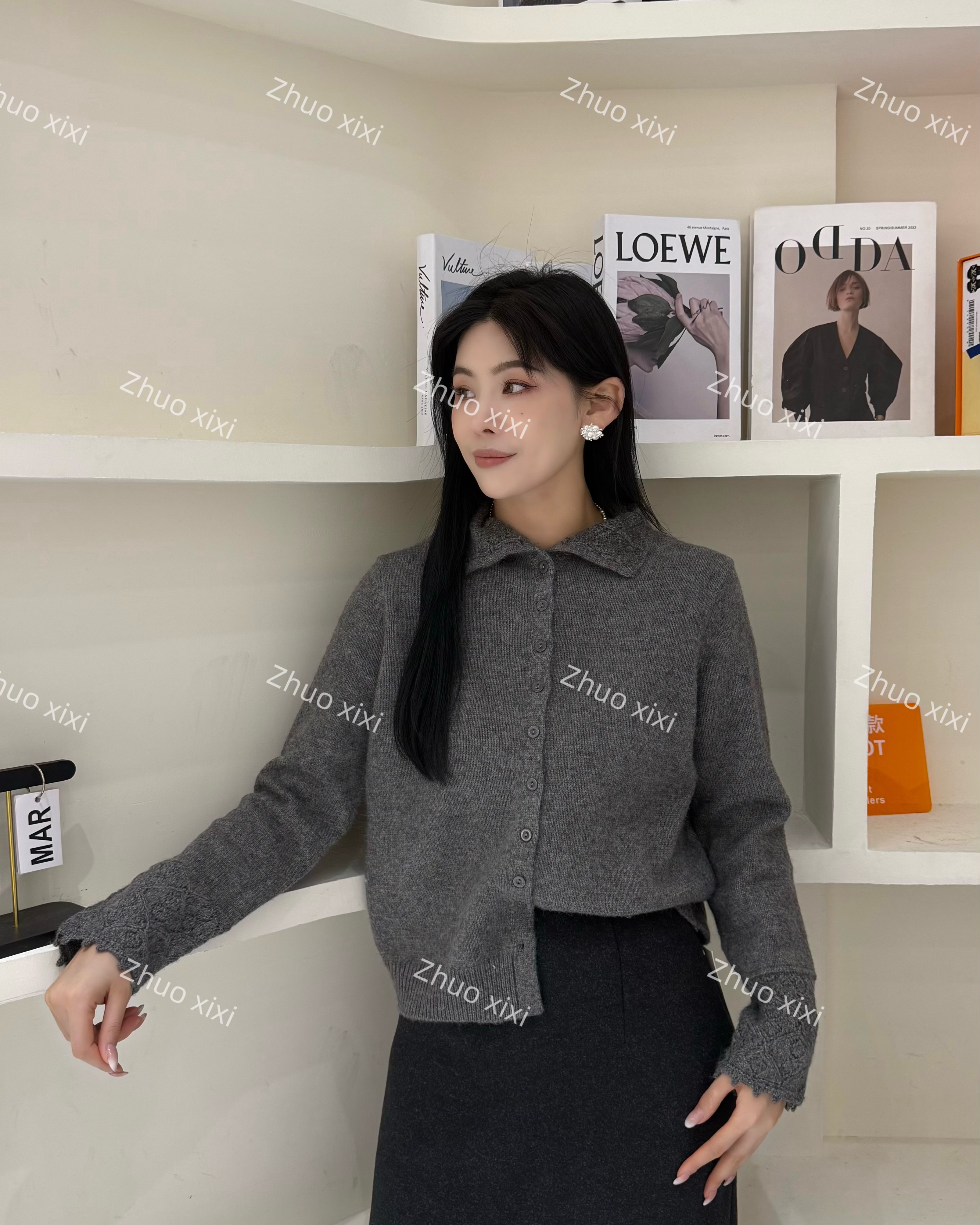 ZHUOXIXI【山外山】亲肤简约排扣韩版羊毛打底衫-1176