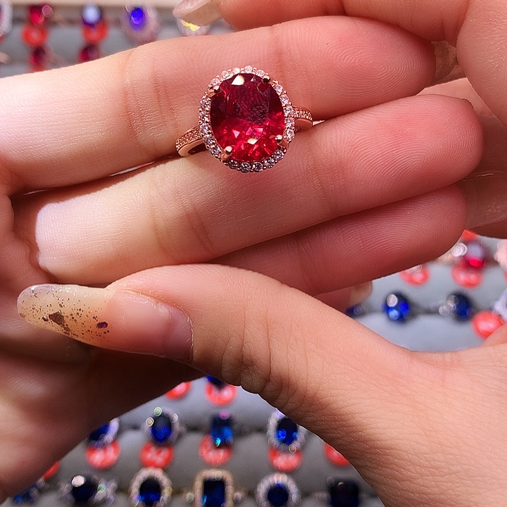 红宝石戒指银S925镶嵌
