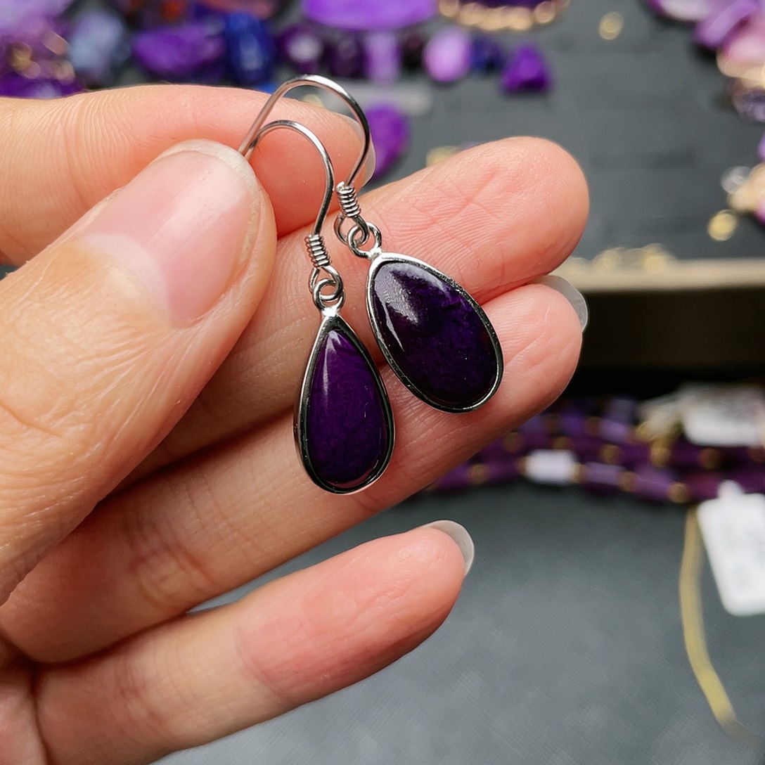 苏纪石（舒俱来）耳钩银S925镶嵌