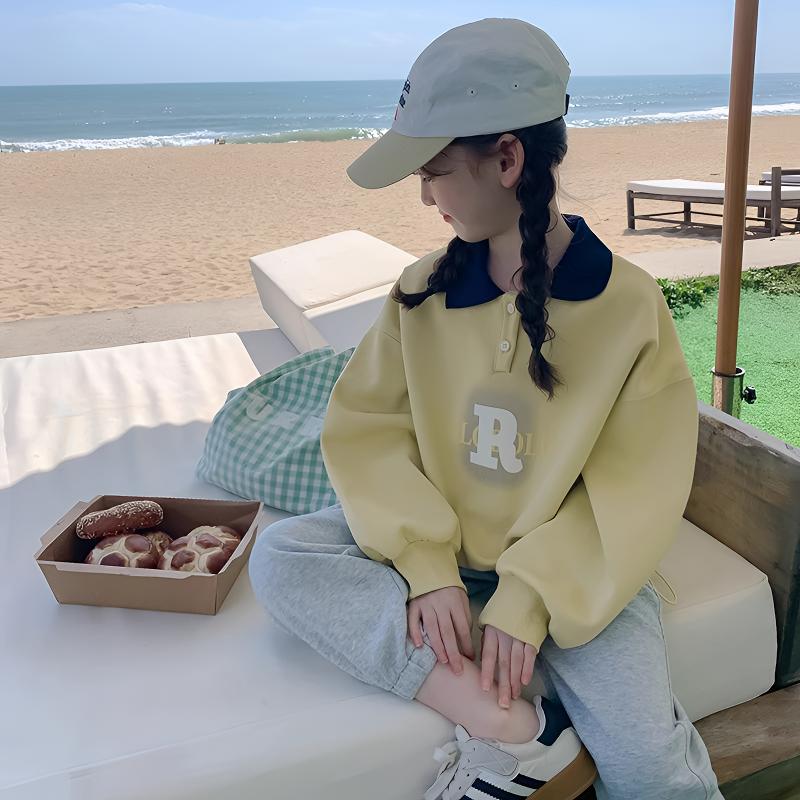 女童卫衣春装2025新款洋气儿童春秋款童装小女孩秋季POLO领上衣潮