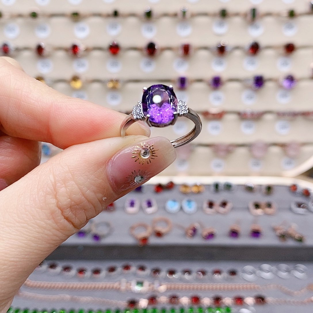 水晶戒指银S925镶嵌戒指