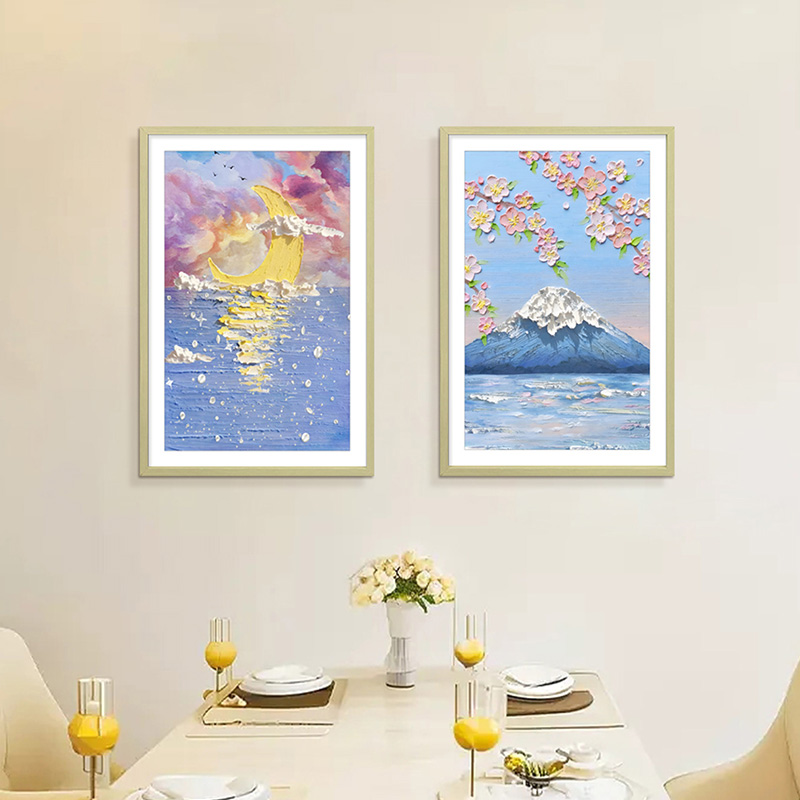 益师傅ns奶油风大海雪山餐厅装饰画客厅玄关背景墙卧室挂画山4060