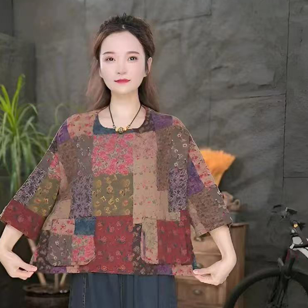 樱桃家#003#休闲风中袖常规款口袋宽松网红拼色T恤套装圆领时尚