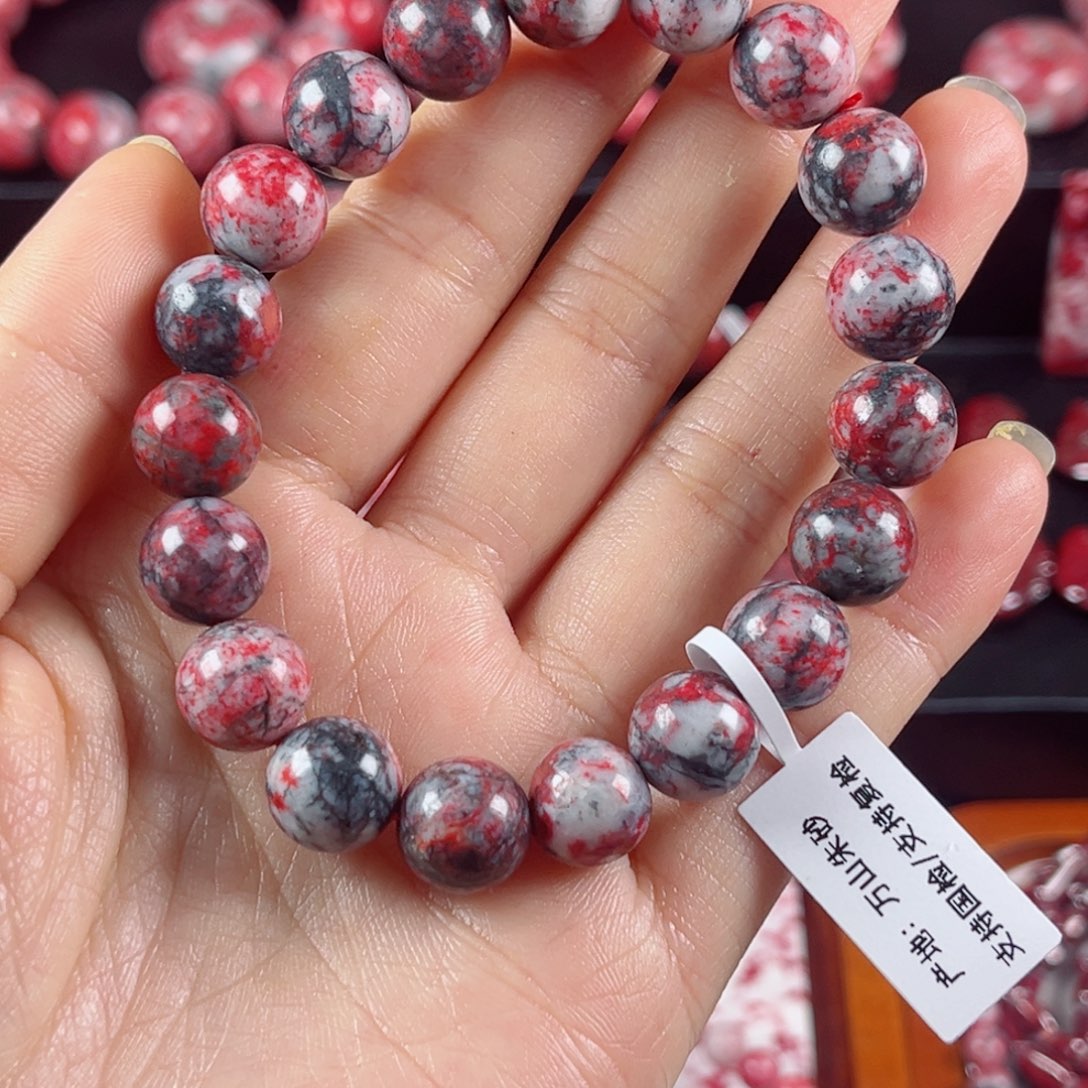 天然辰砂原石手串卡10+