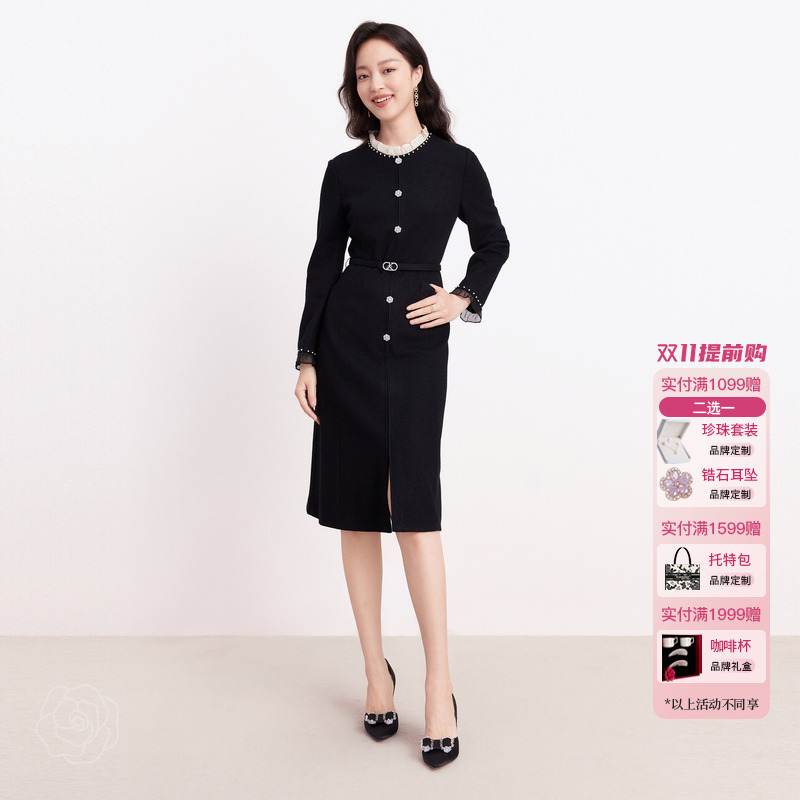 橱窗款【星光摇曳】商场同款珂莱蒂尔优雅小香长袖收腰修身连衣裙女