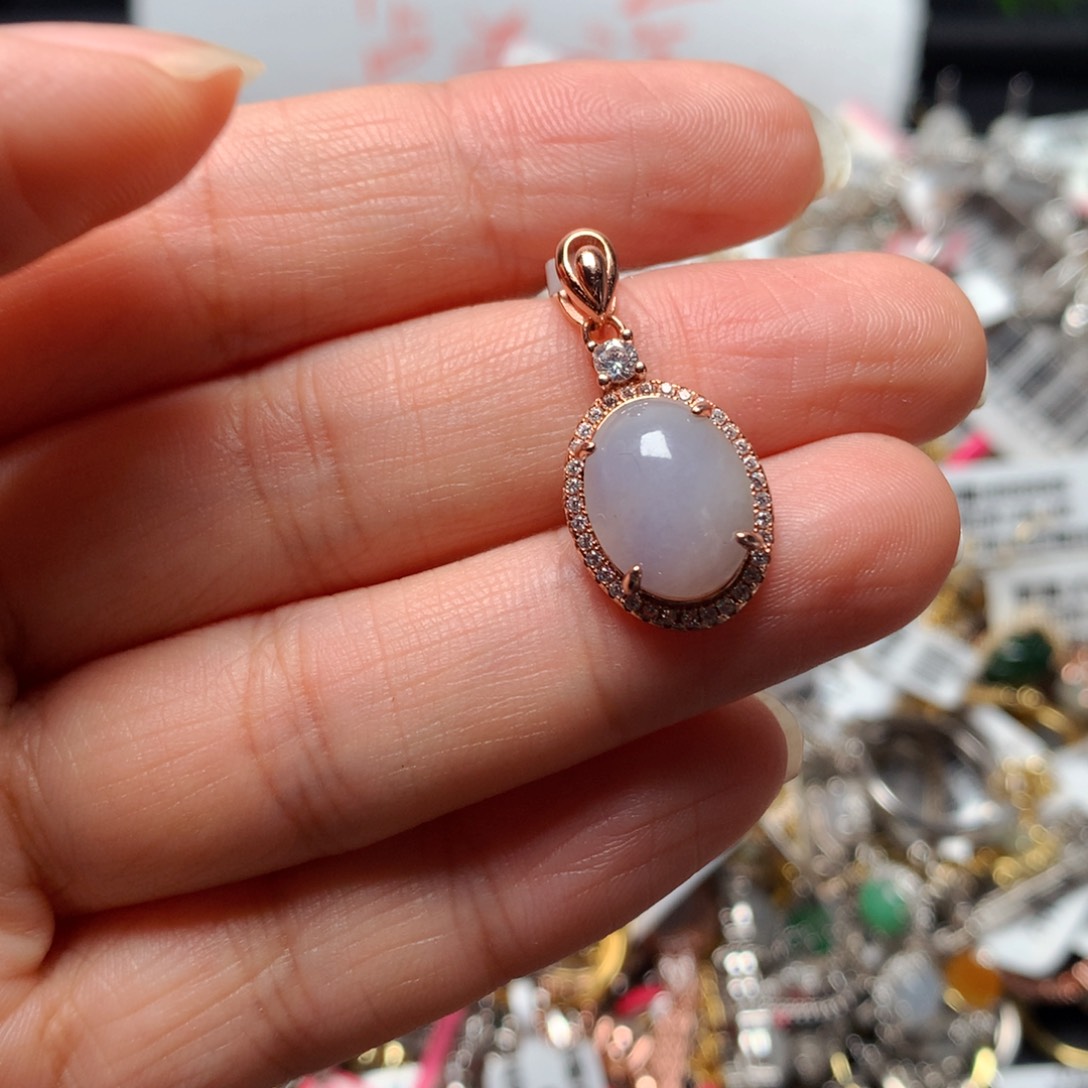 翡翠戒指银S925镶嵌天然翡翠吊坠