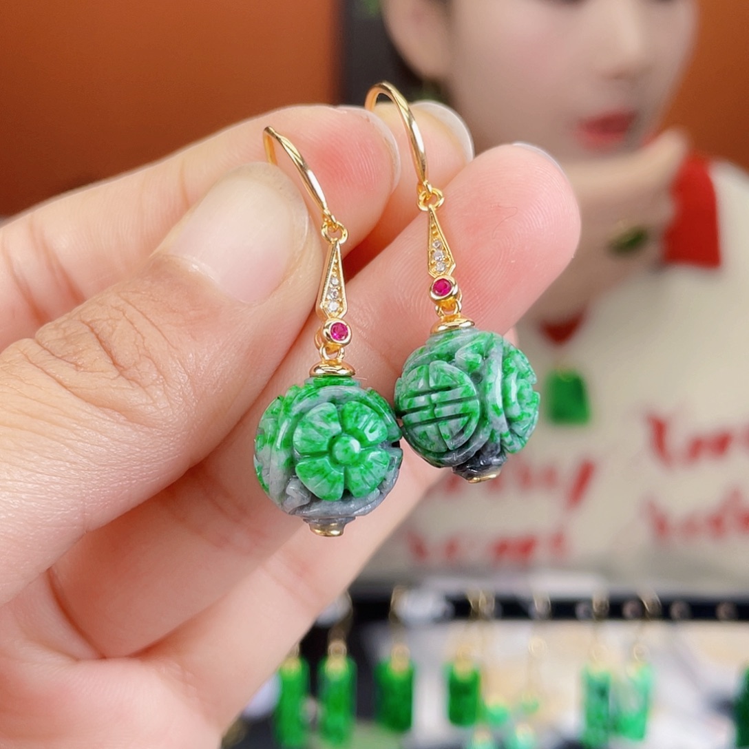 翡翠银S925镶嵌耳饰