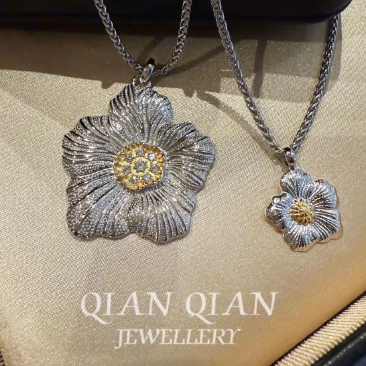 坠链均925银 【倩倩珠宝】意大利中古手工拉丝栀子花项链 小众复古