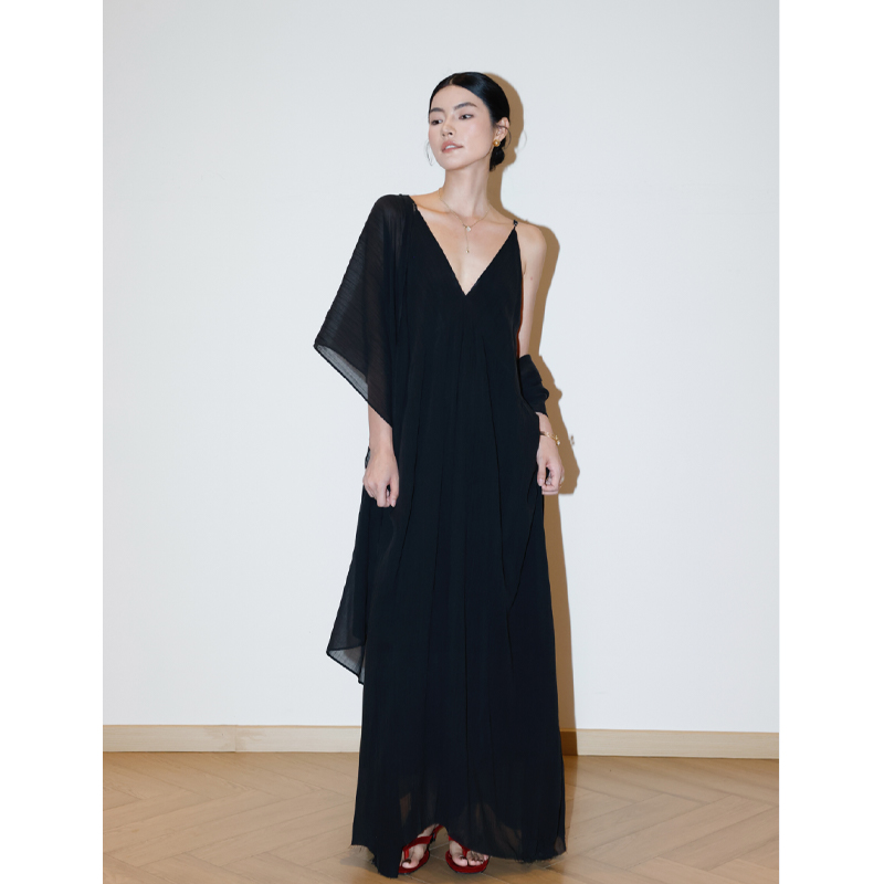 饭饭FANN COLLECTION 小径 100天丝配披肩无袖吊带连衣裙FANNC238