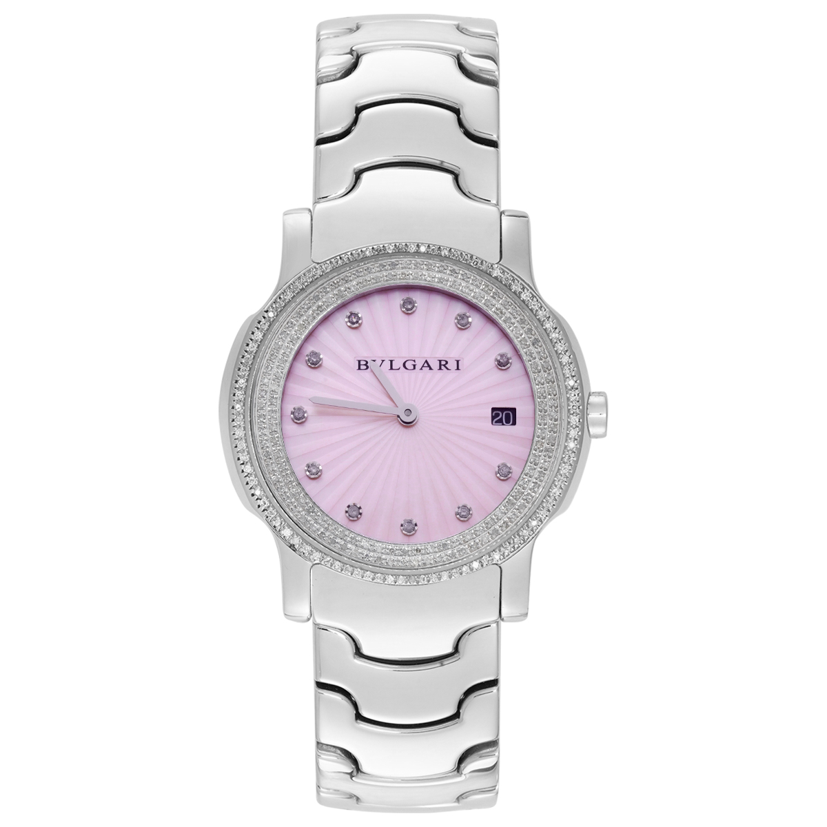 99新 BVLGARI/宝格丽 35mm粉盘腕表/后钻/WHT024720