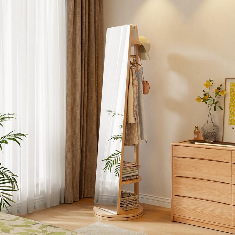 木屋记实木全身镜落地式家用镜子旋转穿衣镜挂衣架一体卧室2025款