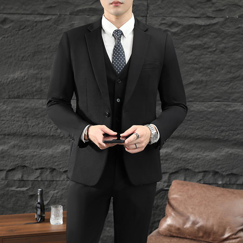 新郎西装职业装三件套休闲商务修身男士西服黑色婚礼潮流西装套装