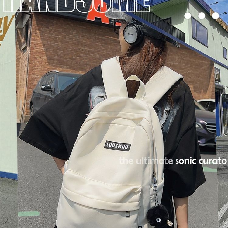 拉链双肩背韩版字母印花港风双肩包百搭分层款潮酷大容量厚肩带