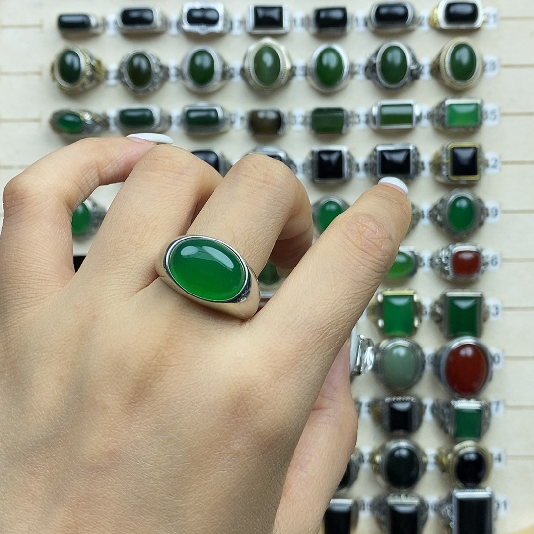 玛瑙/玉髓戒指银S925镶嵌