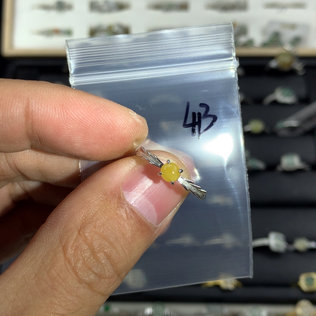 翡翠银S925镀金镶嵌戒指413