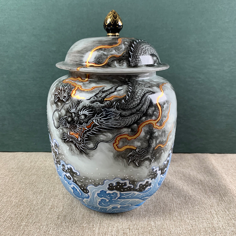 驷九堂 锦鲤化龙系列 墨彩龙将军罐 茶叶罐陶瓷罐景德镇手绘陶瓷