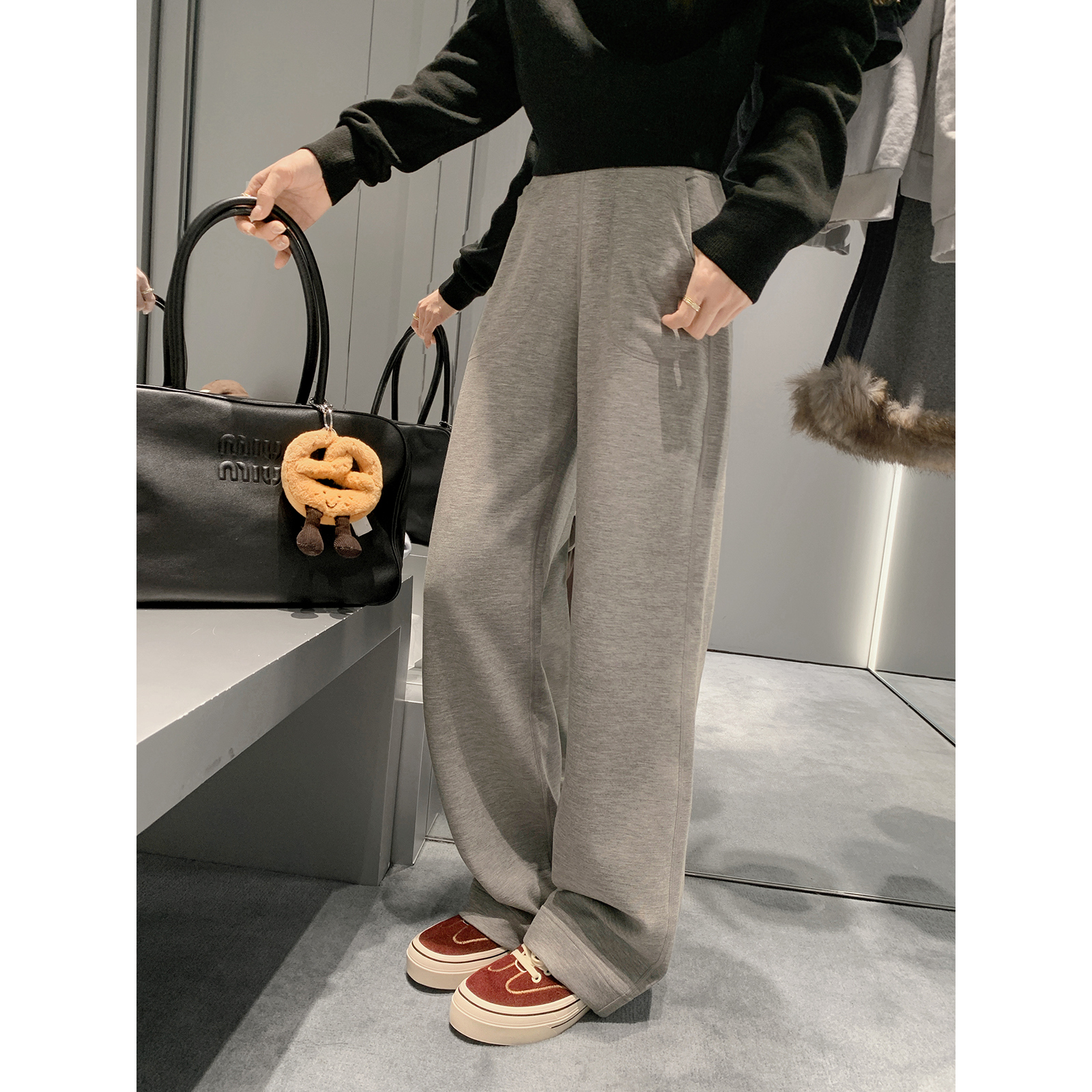 葡萄妈studiolee 软糯厚款口袋加绒显瘦百搭宽松直筒休闲裤女冬
