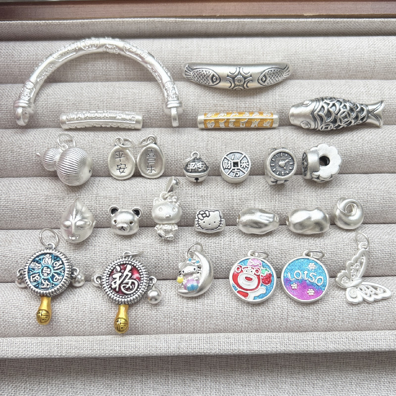 彩色复古中国风3硬银配件手工编绳隔珠半镯如意通孔鱼蛇年配件