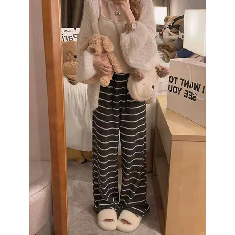 黑白条纹糯米裤高腰垂感宽松休闲山本阔腿裤